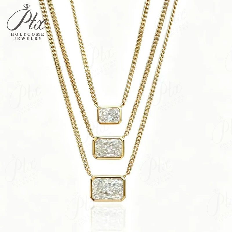 Radiant Lab-Grown Diamond Necklace, IGI Certified — Design 5 — view 6, SKU LGD004
