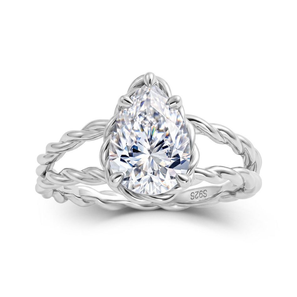 Twisted Pear Moissanite Ring — view 3, SKU MA185