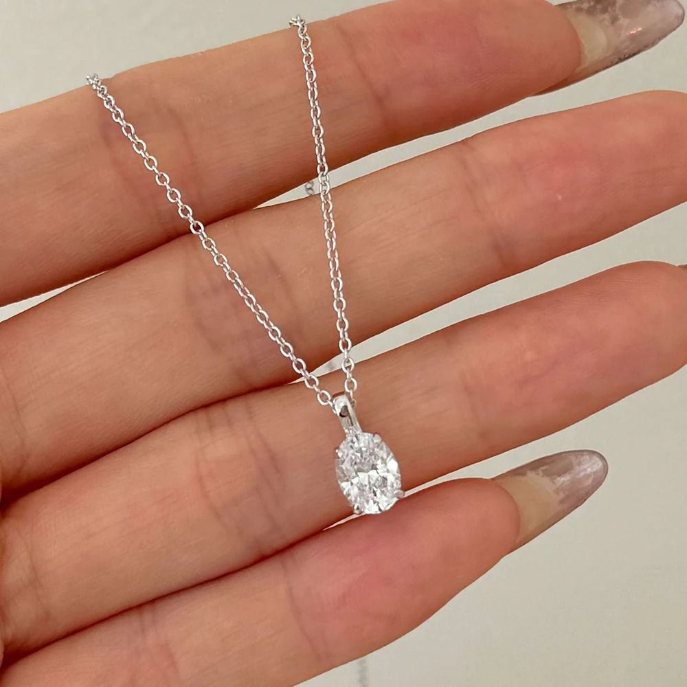 Oval Solitaire Pendant — view 3, SKU MB124