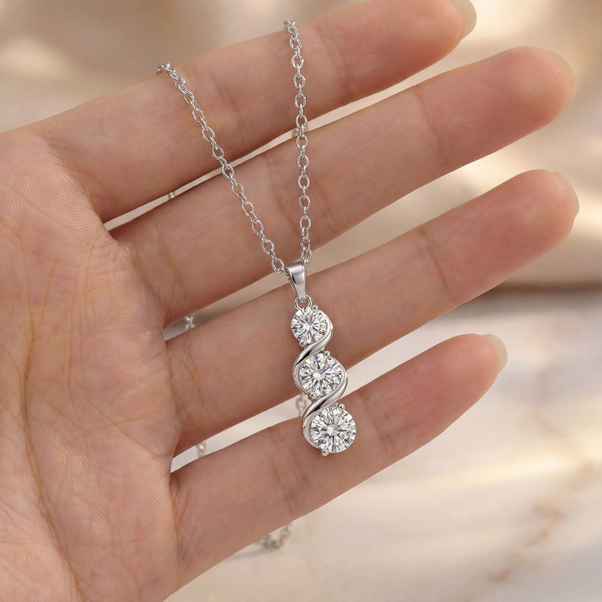 Three-Stone Past-Present-Future Pendant — view 2, SKU MB153