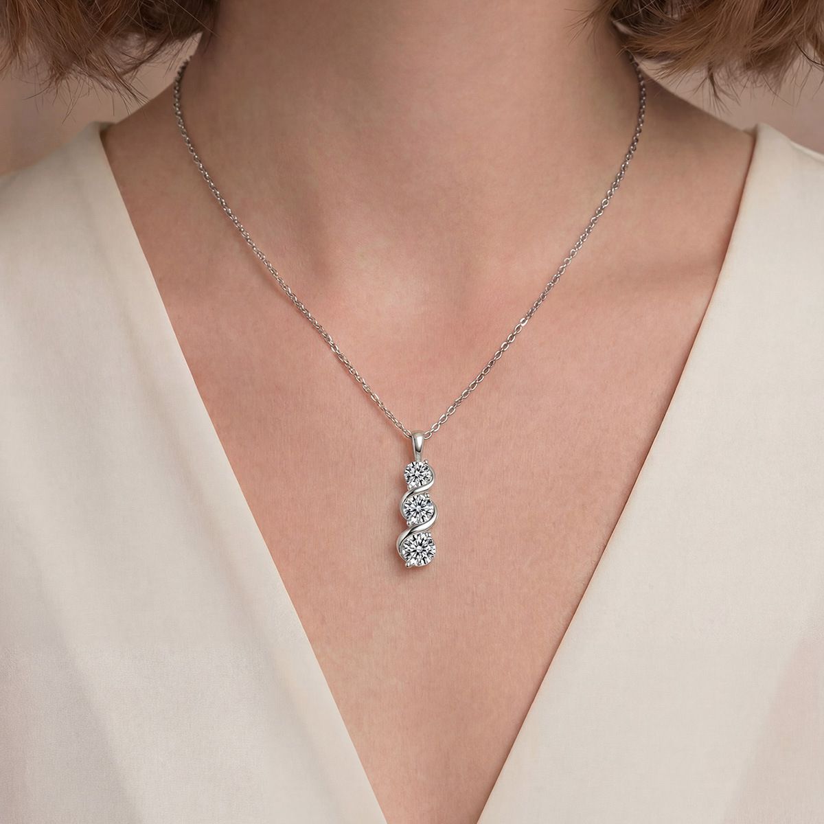 Three-Stone Past-Present-Future Pendant — view 3, SKU MB153