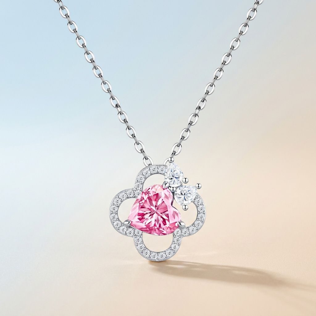 Pink Heart Enamel Pendant — view 2, SKU MB156