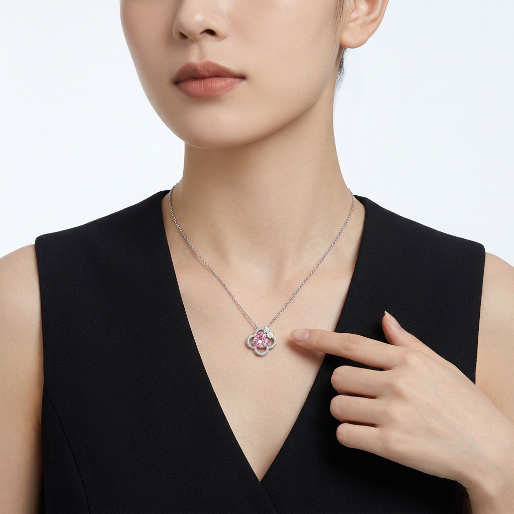 Pink Heart Enamel Pendant — view 3, SKU MB156