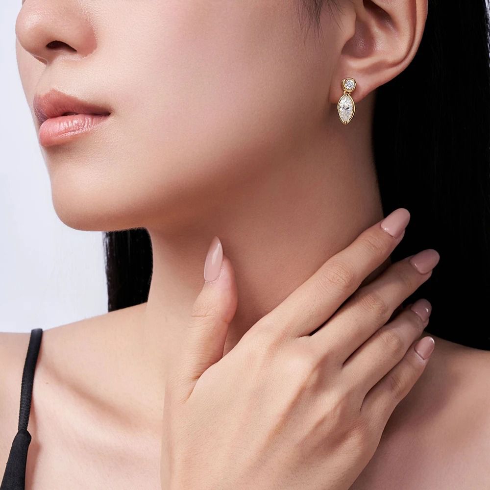 Round Marquise Drop Earrings — view 3, SKU MC115