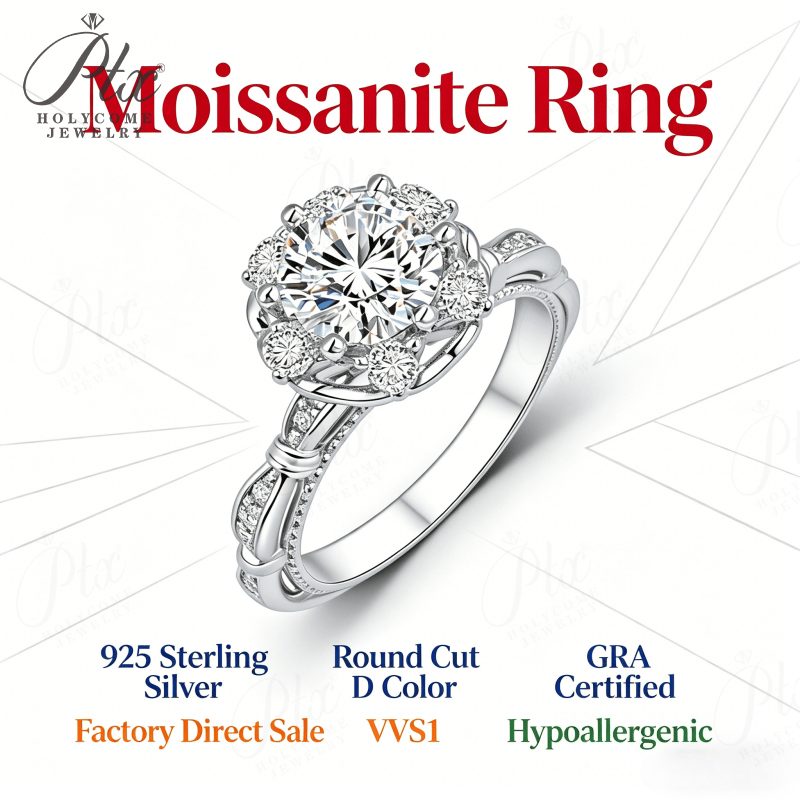 Round Moissanite Ring, GRA Certified — Design 61 — main, SKU MOI043