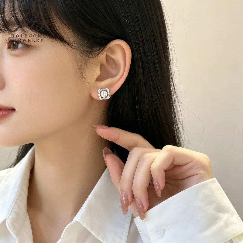 Round Moissanite Earrings — view 4, SKU MOI057