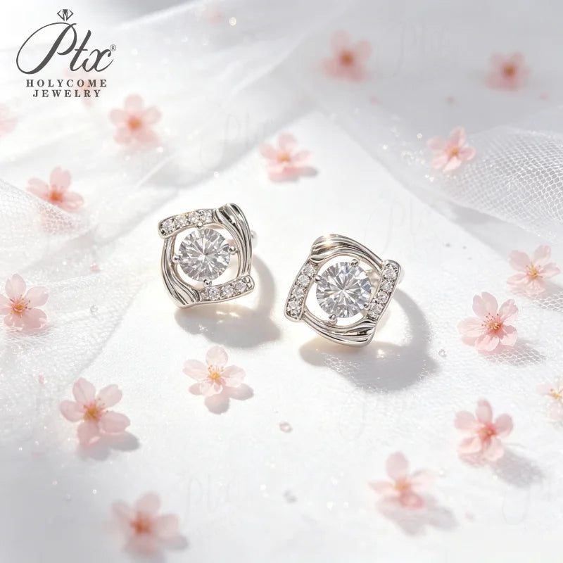 Round Moissanite Earrings — view 5, SKU MOI057