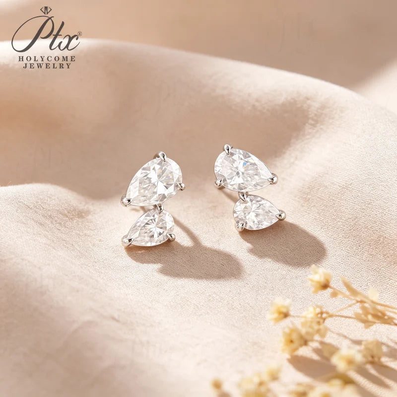 3ct Pear Moissanite Earrings, GRA Certified — Design 83 — view 2, SKU MOI064