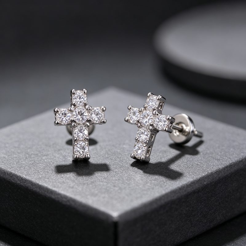 Cross Moissanite Earrings, GRA Certified — view 2, SKU MOI067