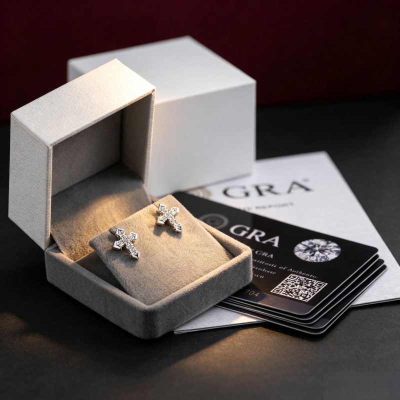 Cross Moissanite Earrings, GRA Certified — view 3, SKU MOI067
