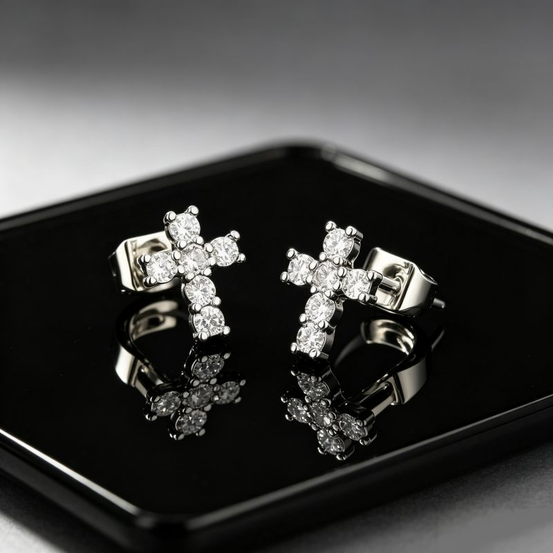 Cross Moissanite Earrings, GRA Certified — view 5, SKU MOI067
