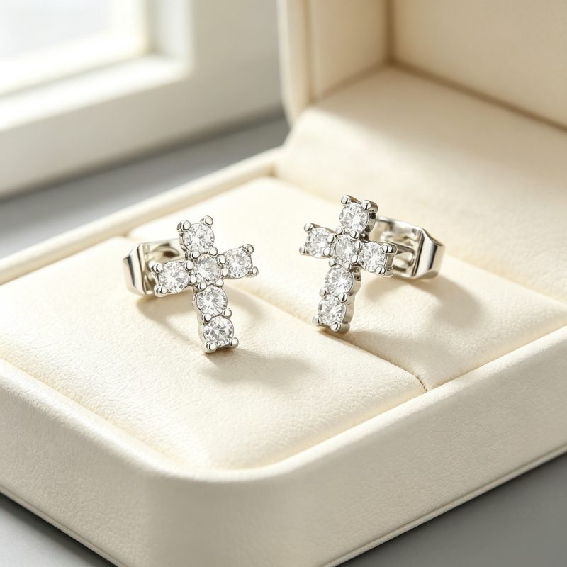 Cross Moissanite Earrings, GRA Certified — view 6, SKU MOI067