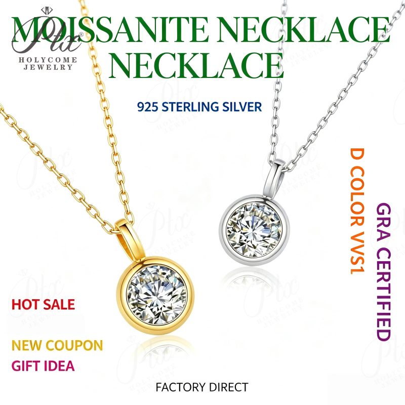 1ct Round Moissanite Necklace, GRA Certified — Design 102 — main, SKU MOI076