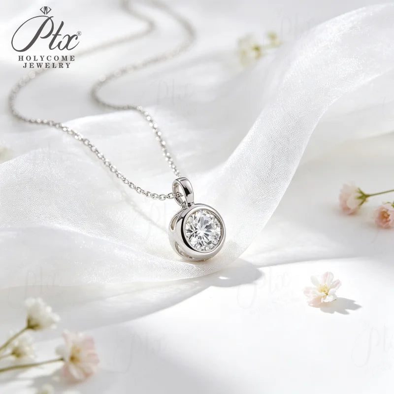 1ct Round Moissanite Necklace, GRA Certified — Design 102 — view 3, SKU MOI076