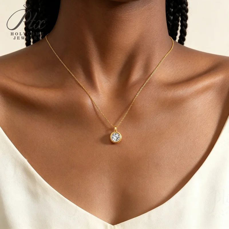 1ct Round Moissanite Necklace, GRA Certified — Design 102 — view 5, SKU MOI076